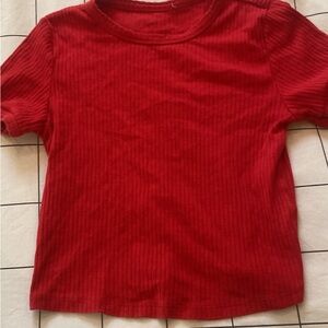 Women’s Red Ribbed Cropped T-Shirt